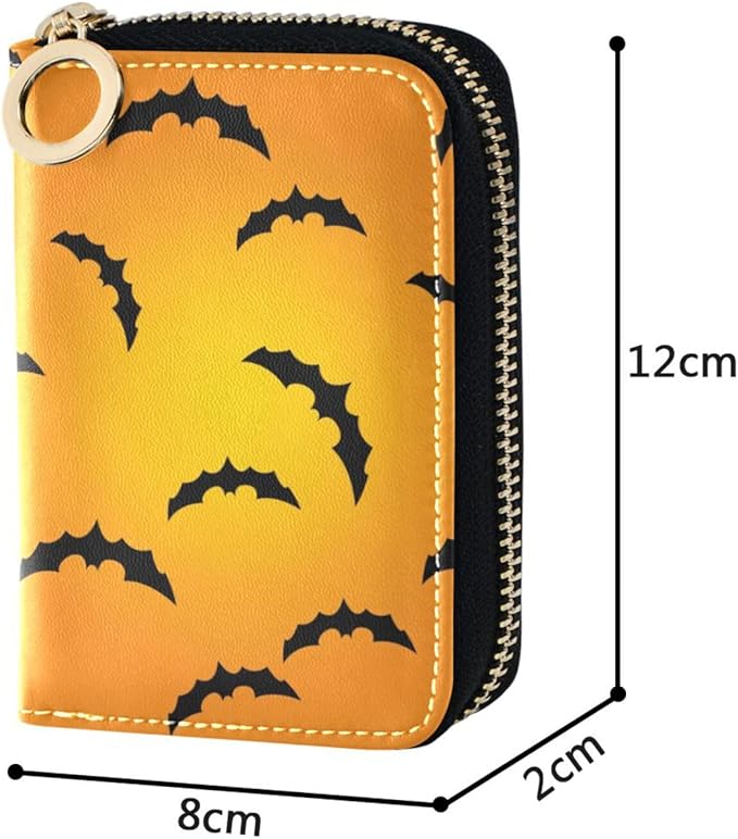 Halloween Bat RFID Credit Card Holder Wallets Accordion for Women Leather Zipper Card Case Accordion Wallet for Ladies Girls