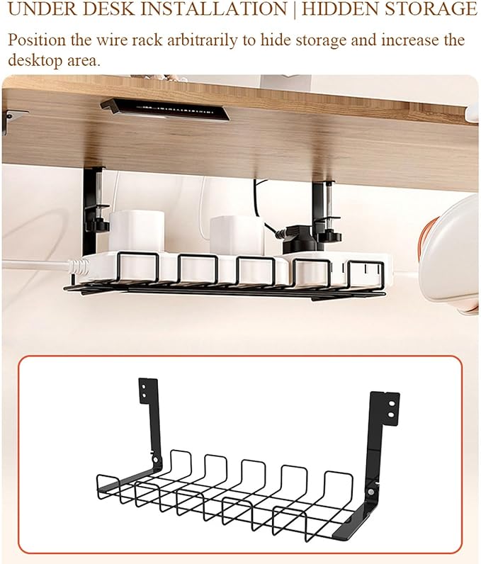 Clamp-On Desktop Organizer Shelf, Adjustable Clip-on Tabletop Storage Tray for Office Desk, Clamp-on Above or Under Desktop Storage Shelf, Save Space