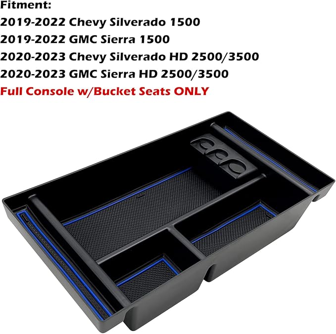 JOJOMARK Center Console Organizer Tray fits for 2019-2022 GMC Sierra/Chevy Silverado 1500 Accessories, 2020-2021 2022 2023 Silverado/Sierra 2500 HD/3500 HD (Half-size, Blue)