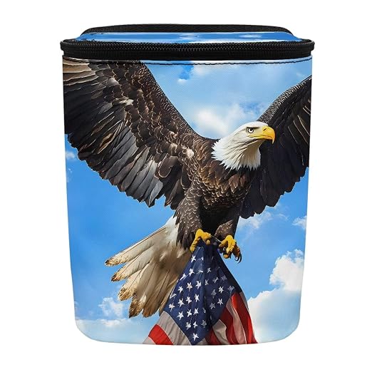 Biyejit Eagle American Flag Car Trash Can with Lid and Storage Pockets, Vehicle Trash Bag Waterproof Car Dustbin Garbage Bin Organizer, Leak-Proof Hanging Cars Storage Bag Container for SUV Auto