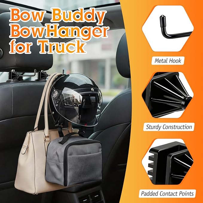Enhon Hard Hat Holder for Truck, Heavy Duty Stainless Steel Hard Hat Accessories, Headrest Hooks for Car Seat, Compact Truck Organizer & Storage, Car Purse Hook for Work Helmets & Gear, Blackon