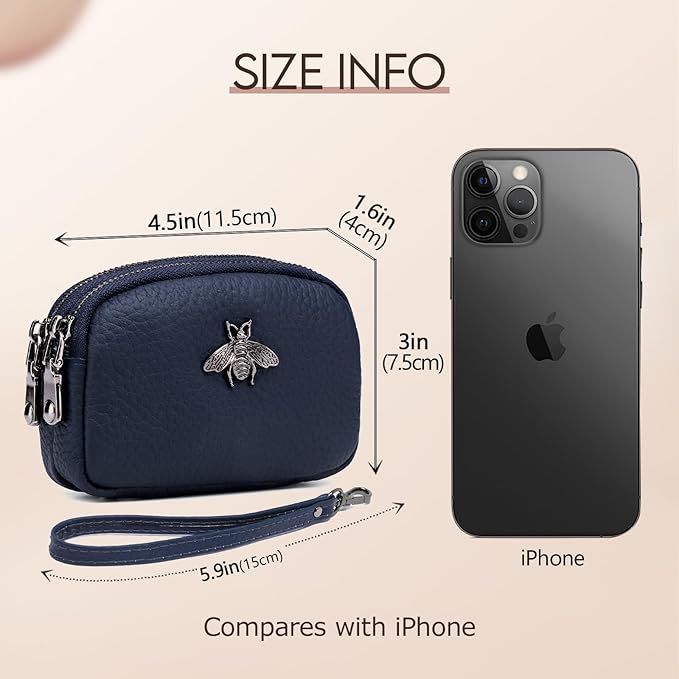 imeetu Women Leather Coin Purse, Small 2 Zippered Change Pouch Wallet