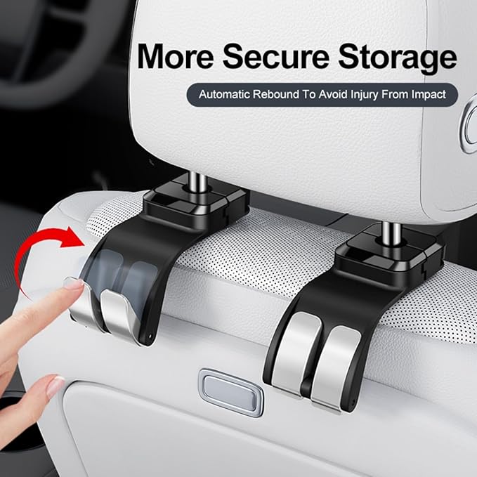 [Luxury car purse hook] | Universal headrest hooks for car | Heavy Duty Car Accessories Interior，car organizer | Multi-Function purse hook for table for Women & Men | 25KG Load Capacity (Black)
