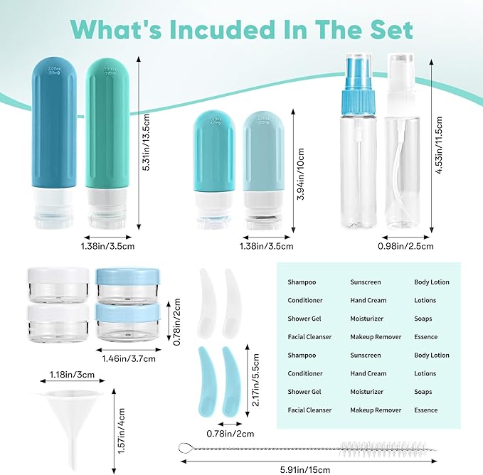 Landisun Travel Bottles for Toiletries 18Pack Travel Size Containers Toiletry Travel-Containers TSA Approved Leak Proof (Blue)