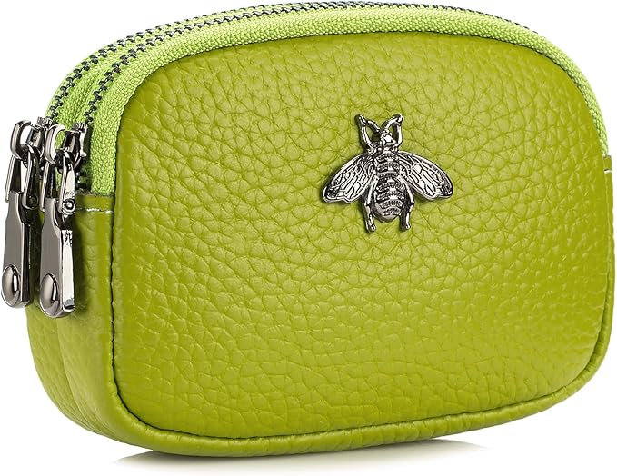 imeetu Women Leather Coin Purse, Small 2 Zippered Change Pouch Wallet