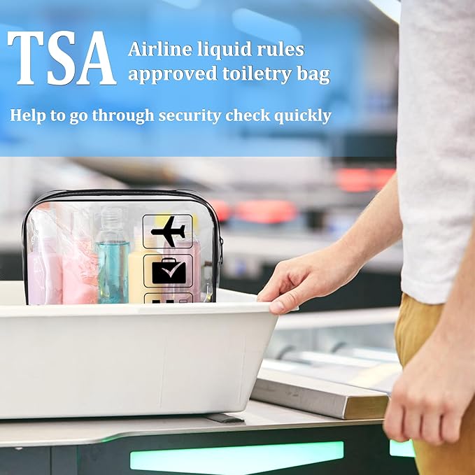 sogiv 3Pcs TSA Approved Toiletry Bag, Clear Travel Toiletry Bag, Clear Makeup Bag, Waterproof Travel Makeup Cosmetic Bag, Carry On Airport Airline Quart Size Travel Bag for Women Men (Black)