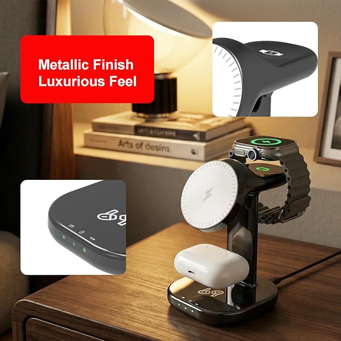 3 in 1 Wireless Charging Station for Magsafe Charger Stand,Magnetic Phone Charger for iPhone,for Apple Watch,for Airpods,for Magsafe Charging Station (Black)