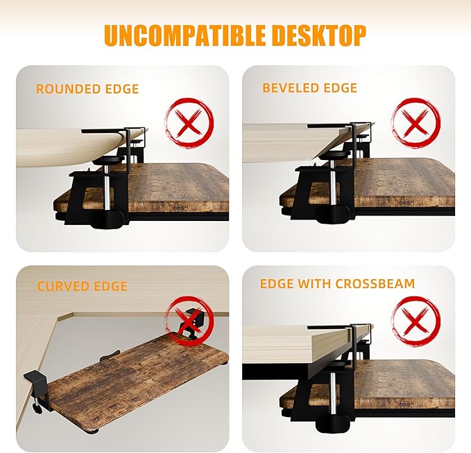 ERGOMAKER Keyboard Tray Under Desk, Pull Out Keyboard Tray with C Clamp Mount, 25.6" (29.7" Including Clamps) x 11.8" Slide-Out Platform Computer Drawer for Typing, Keyboard & Mouse Tray, Rustic Brown