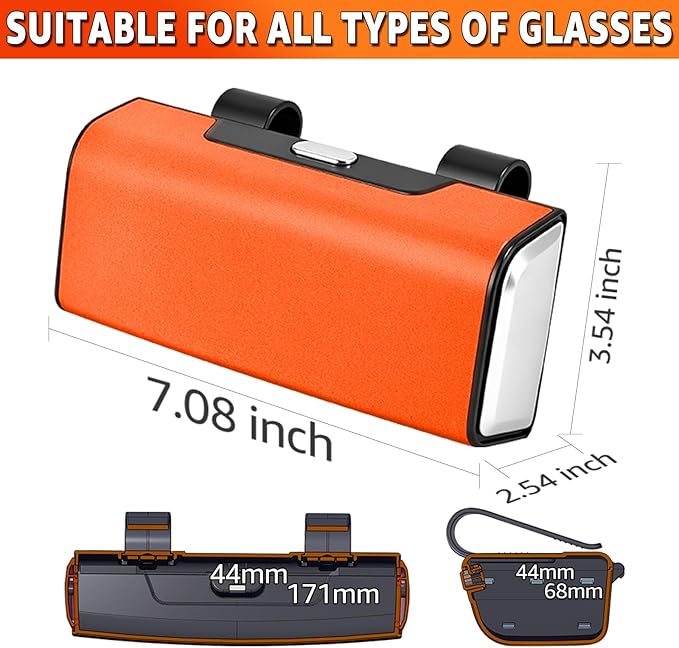 Car Sunglasses Holder for Sun Visor, Button Leather Eyeglass Hanger and Interior Storage Box