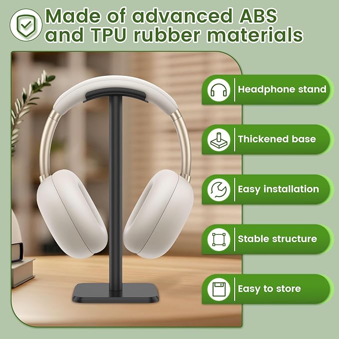 Headphone Stand, Detachable Headphone Holder, Universal Gaming Headset Holder, Space Saving Headset Stand for Desk, Headphone Holder Stand for Most Wired and Wireless Headphones (Black)