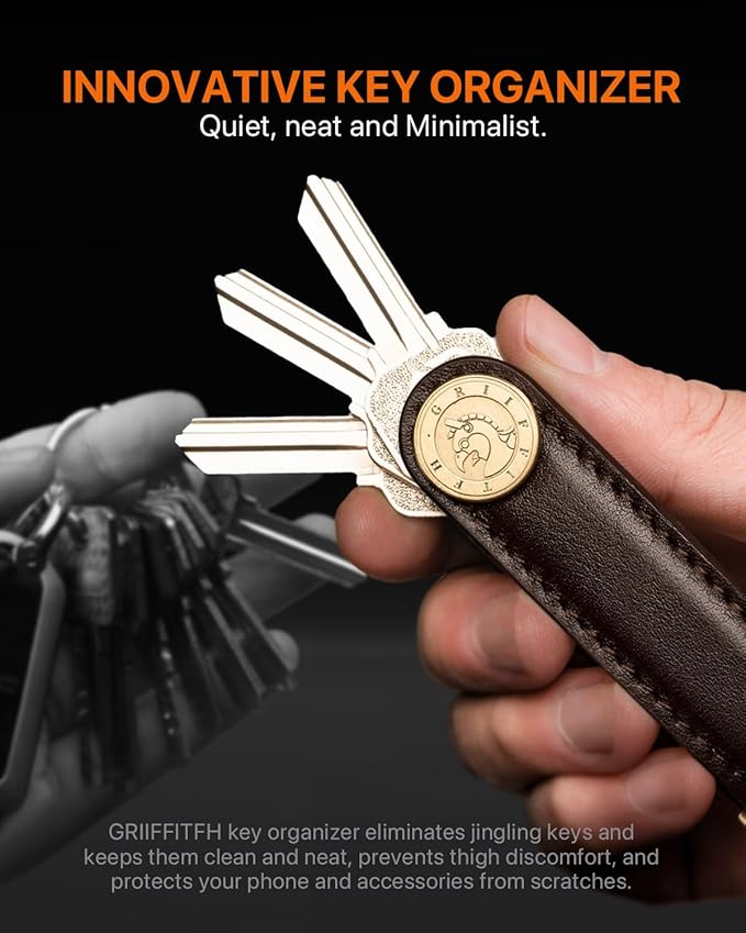 Leather Key Organizer Key Chain for Men Women, Compact Key Holder Keychain - Minimalist Key Case Secures 3-14 Keys