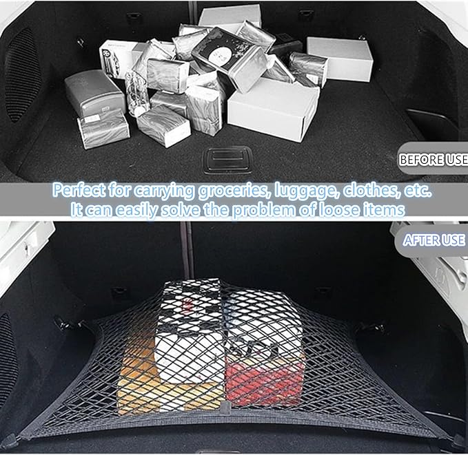 Cargo Net for SUV with Hooks, Adjustable Highly Elastic Storage Organizer Net for Car, Pickup Trucks,Mesh Organizer 2.6'x3.3' Stretches to 5'x6',Road Trip Essentials Black