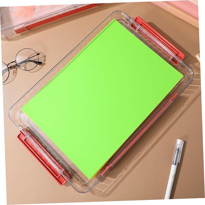 2pcs Clear Plastic File Storage Boxes with Lid and Handle Stackable Desktop Organizer for Documents Crafts and Office Supplies Portable Transparent Storage
