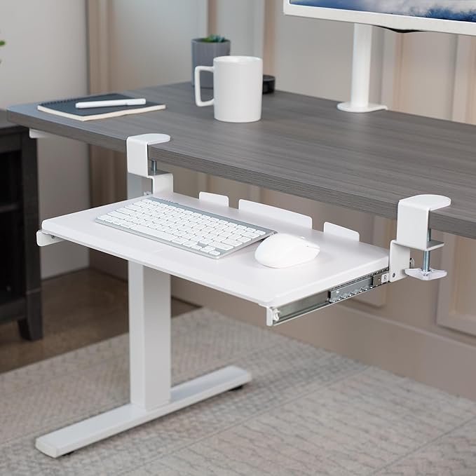 VIVO Small Keyboard Tray, Under Desk Pull Out with Extra Sturdy C Clamp Mount System, 20 (26 Including Clamps) x 11 inch Slide-Out Computer Platform Drawer, White, MOUNT-KB05ES-W
