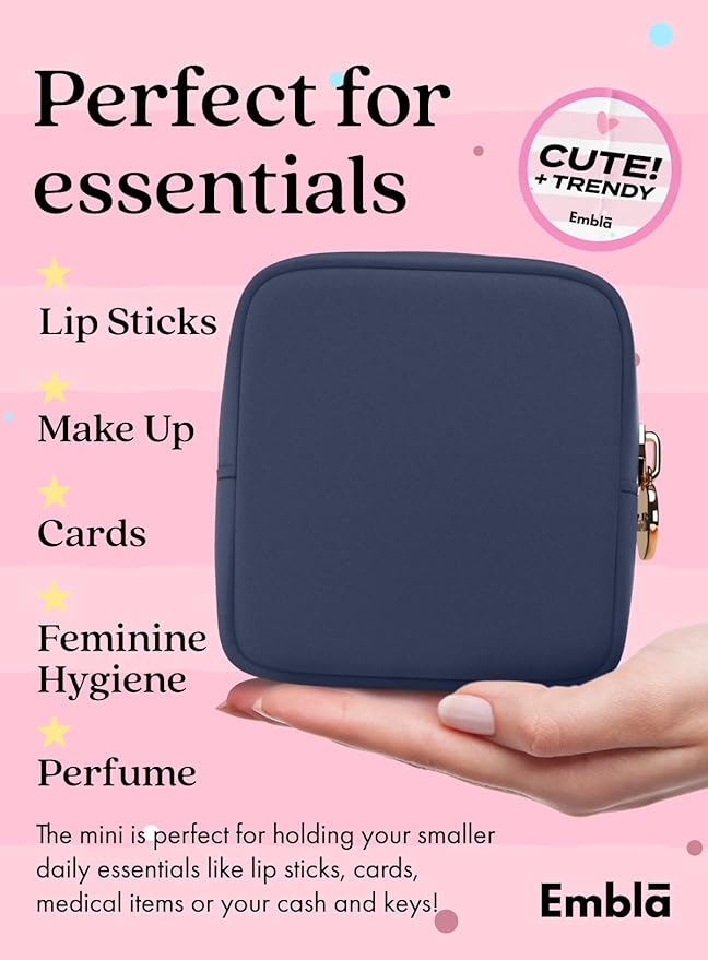 Embla Makeup Bag Travel Cosmetics Pouch and Toiletry Bag, Nylon Zipper Pouch Purse, Cute Make Up Organizer Storage Tote for Women Girls, Travel Skincare Case, Small Makeup Bags, Sapphire