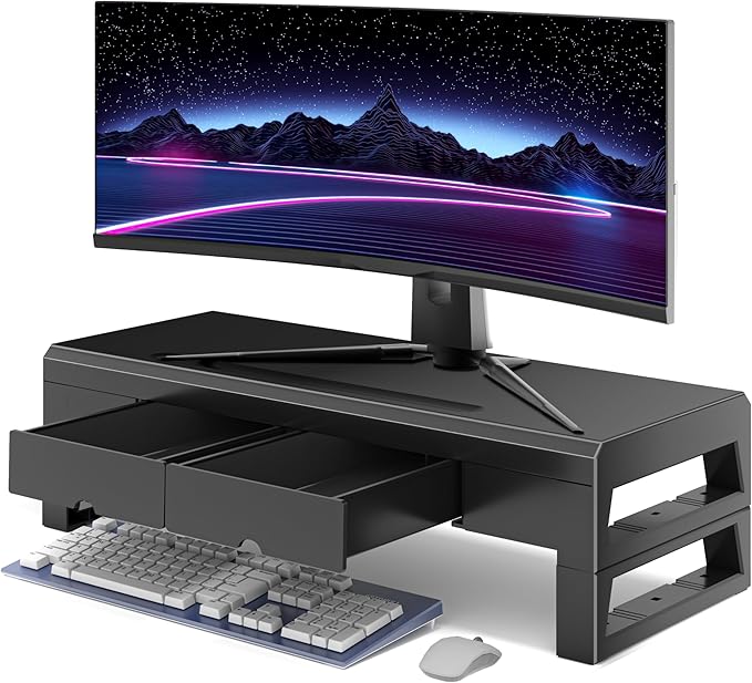Computer monitor stand with 2 drawer ，Laptop Desk Shelf & Monitor Riser 21.6 inches long desk riser Monitors/PC/Laptop/Computer Space Saver Organizer ，Heavy Duty Gift Gaming Studio Offic (Basic Version, 500mm Drawer)
