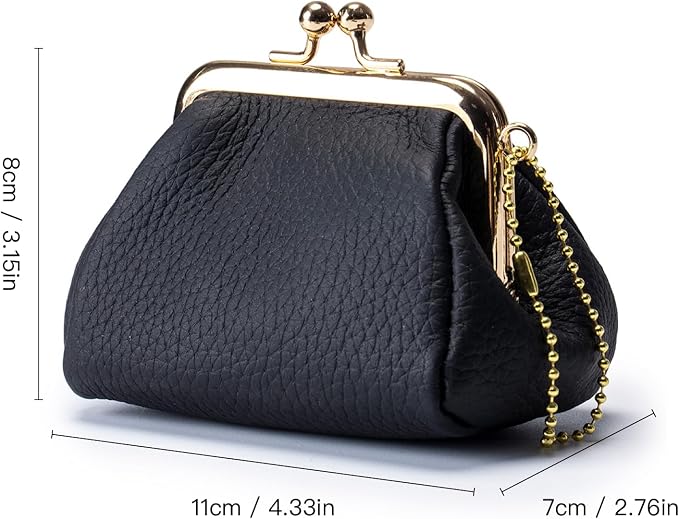 Genuine Leather mini Coin Purse, Small Vintage Kiss Lock Jewelry Storage Organizer, Cute Lipstick Jewelry Storage Case for Women (Earth Yellow)