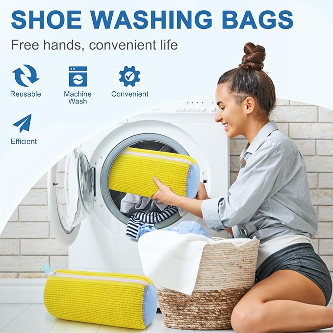 Aship Shoe Washing Machine Bag, Laundry Shoe Bag for Washer and Dryer - Reusable Shoe Cleaning Bag for Sneakers,Tennis Shoes, 360° Deep Cleaning With Self-locking Zipper - Yellow,1PC