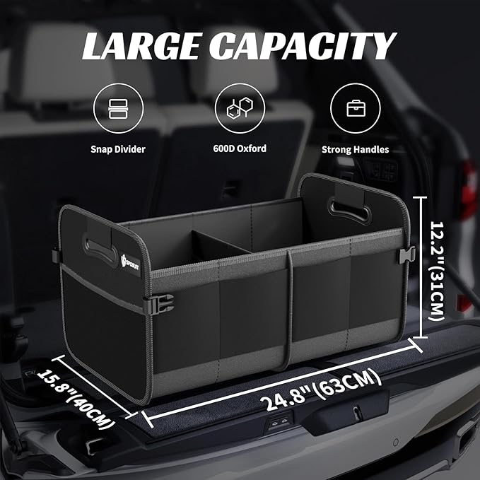Sposuit Trunk Organizer for Car - 80L Collapsible Car Storage with 11 Pockets & Reinforced Handles, SUV Trunk Organizers for Grocery Cargo(Black)