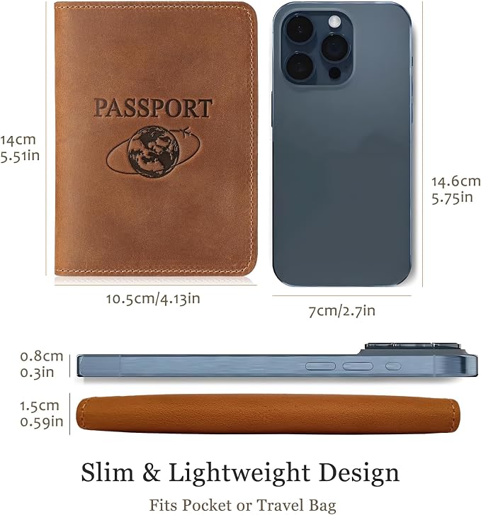 Slim Full-Grain Leather Passport Holder for Travel Women and Men | Passport Wallet for Men & Women, Lightweight Travel Passport Wallet with Card Slots & Gift Box 5.5″ × 4.1″ (Brown)