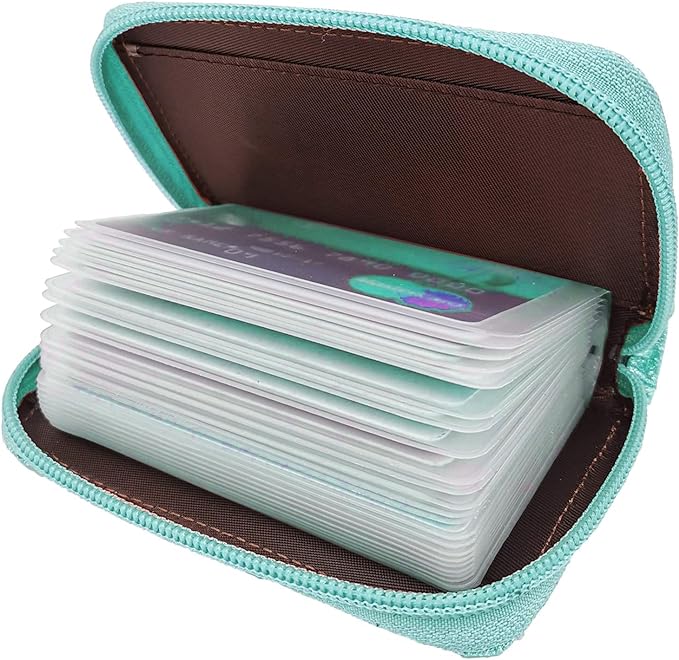 Easyoulife Genuine Leather Credit Card Holder Zipper Wallet With 26 Card Slots