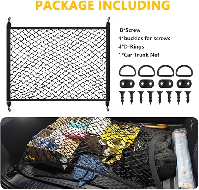 Universal Cargo Net for SUV,High Elastic 31"x22" to 63"x47" Trunk Net for SUV with Fastening Kits,Multi-Purpose Automotive Cargo Nets and Trunk Organizer for Car
