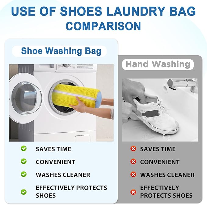 Aship Shoe Washing Machine Bag, Laundry Shoe Bag for Washer and Dryer - 2PC Reusable Shoe Cleaning Bag for Sneakers,Tennis Shoes, 360° Deep Cleaning With Self-locking Zipper - Yellow