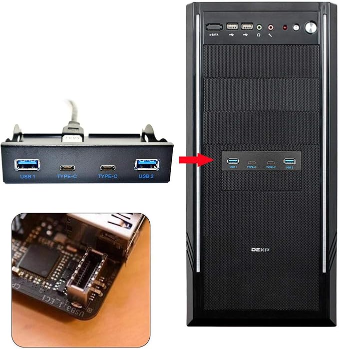 Cablecc USB 3.1 Front Panel Header to USB-C & USB 3.0 HUB 4 Ports Front Panel Motherboard Cable for 3.5" Floppy Bay