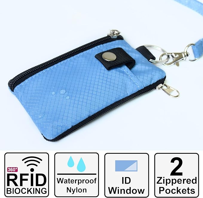 CHENSPRX Minimalist RFID Blocking Small Wallet with ID Window,WaterResistant Zip Id Case Wallet with Lanyard Keychain for Cards,Cash,Travel,Women,Men