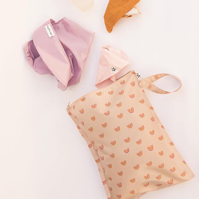 Tiny Twinkle Mess Proof Wet Bags | 1-Pack Reusable Waterproof Wet Bags for Swimsuits | Baby Clothes | Travel & Diaper Bag (Boho Rainbow)