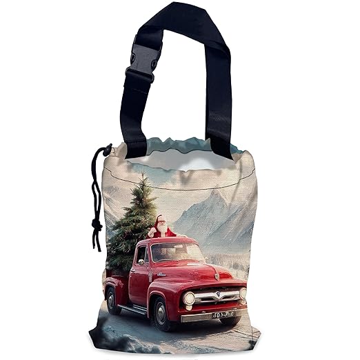 Car Trash Bag Hanging Santa Claus Red Truck Car Trash Can for Back Seat Waterproof Car Trash Bin with Adjustable Straps and Drawstring for Car Accessories Vehicle Travelling Camping