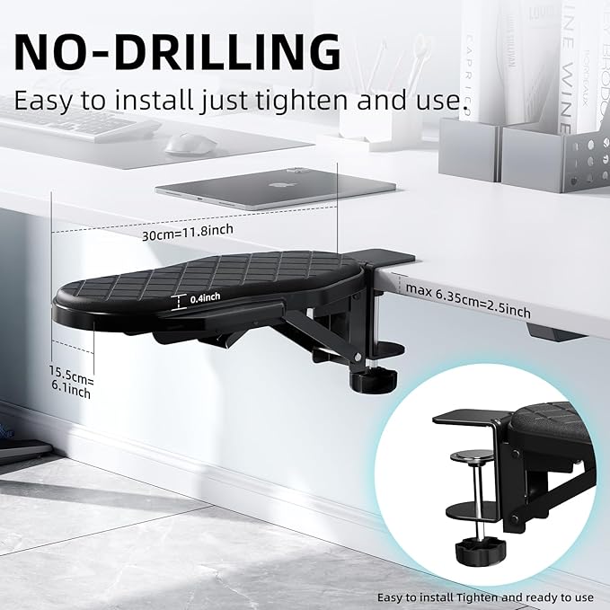 CABTE Ergonomics Desk Extender Tray, Table Mount Arm Wrist Rest Shelf, 90° Foldable Elbow Arm Support,Foldable, Swivel, Computer Desk Extender Tray for Home and Office (Foldable Model)