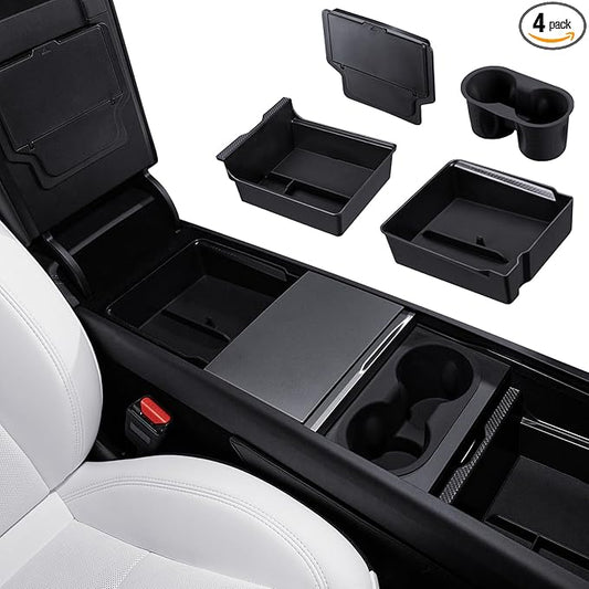 Motrobe 4PCS 2026 Center Console Organizer Tray for Tesla Model Y Juniper (Only Premium & Performance 2025/2026) Model 3 Highland (Standard, Premium & Performance 2024/25/26) Accessories