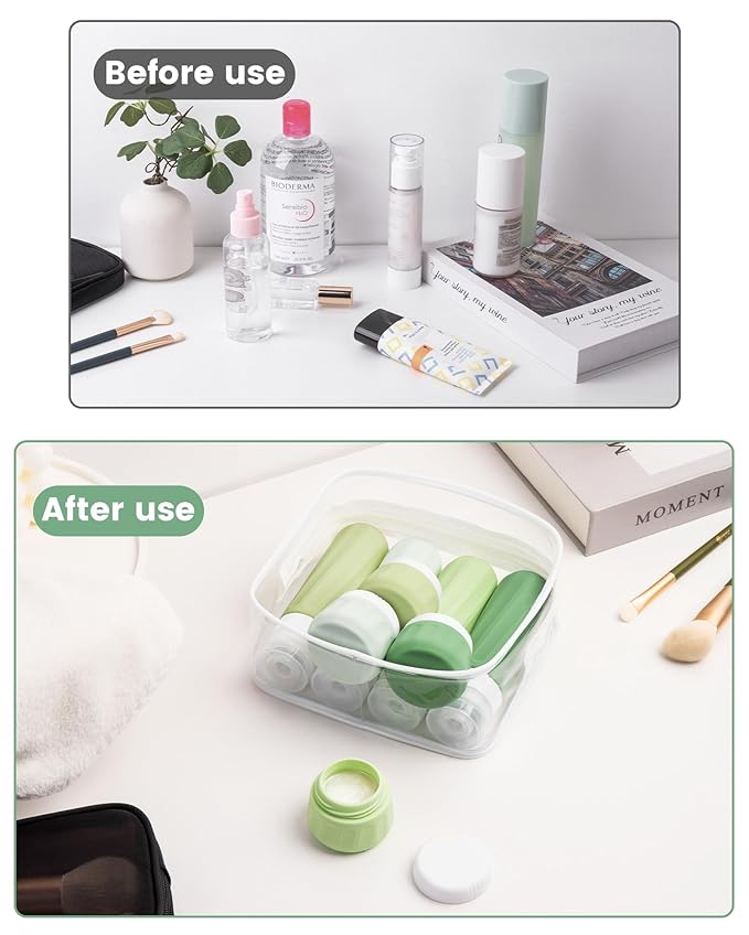 Mrsdry Travel Size Toiletries 10 Pack, TSA Approved 3oz & 1oz Silicone Refillable Containers with Clear Travel Bag