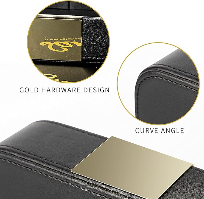 SANZIE Luxury Leather Desktop Storage Small Catchall Organizer Decorative Tray for Entryway Table to Hold Jewelry Watch Cosmetics Keys Phone Wallet, Home & Office Accessories (Metal Glided, Black)