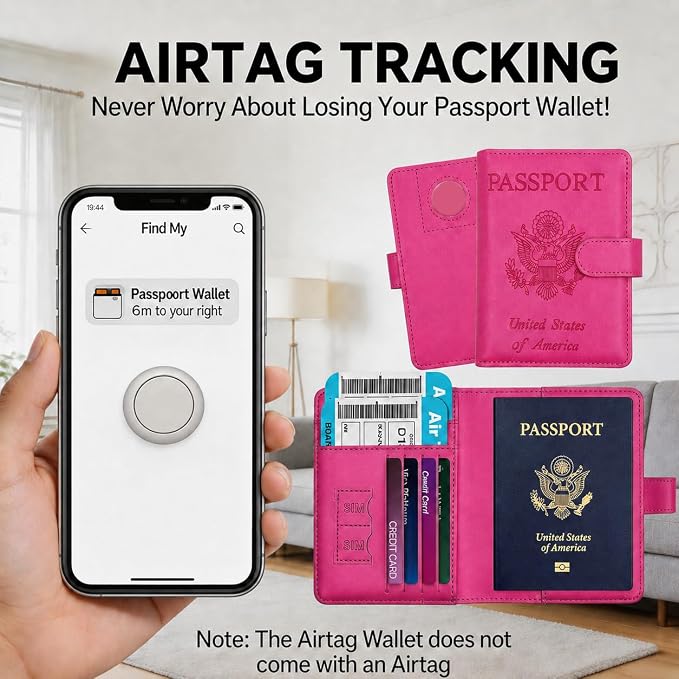 Passport Holder with RFID Blocking Leather Travel Wallet | Multiple Card Compartments, SIM Card Access, Compact Carry Design, Flight Ready Essentials for Men & Women, Fuchsia