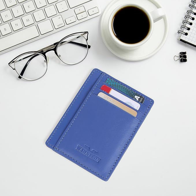 Ultra Slim Leather Wallet Just 0.12 Thick, 6 Card Slots, RFID Blocking, Soft, Durable, Minimalist Genuine Leather, Credit Card Holder for Men & Women Great Gift
