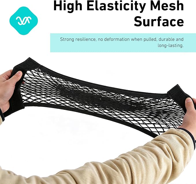 2 PCS Mesh Cargo Nets, 9.8" x 31.5" Double-Layer Elastic Trunk Storage Net, Mesh Organizer Netting with Adhesive Tape, Universal for SUV, Truck, RV, Van (Black)