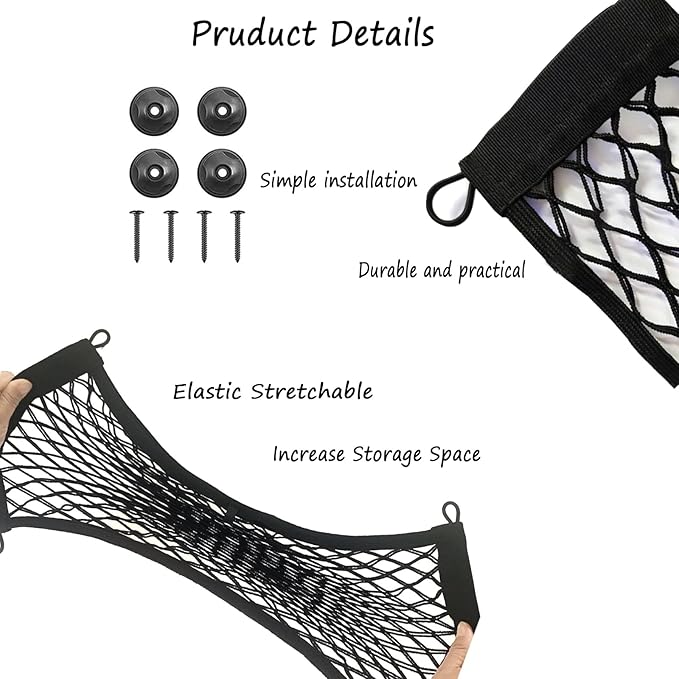 ZMD 2PCS Small Cargo Net Pocket Storage Mesh Net Elastic Automotive Cargo Nets Storage Pouch for Car Trunk Net, RV, Boat Storage Mesh Pocket Net with 8 Mounting Screws and Hooks (21.6 x 9.8 Inches)