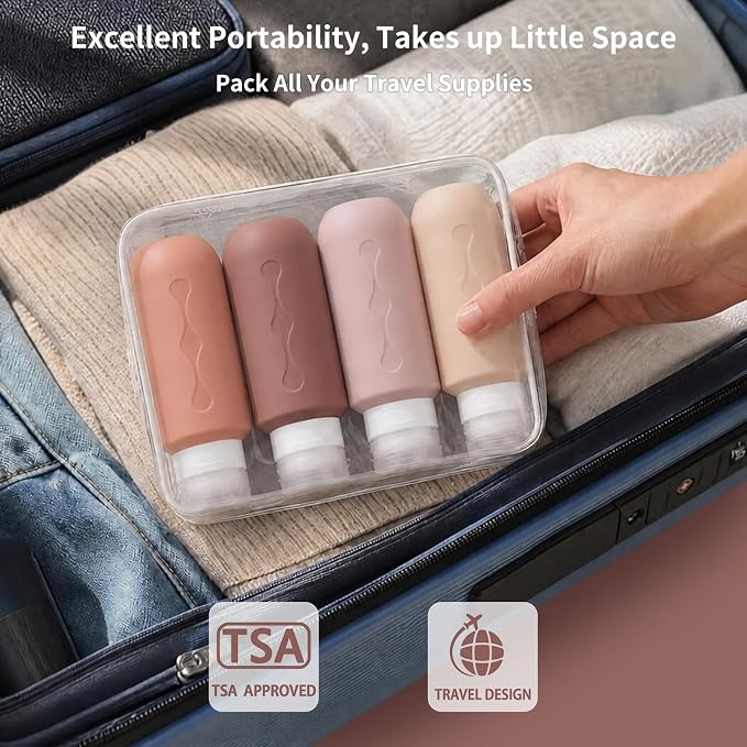 Gemice Travel Bottles for Toiletries, Tsa Approved Travel 6oz Size Containers with Clear Bag, BPA Free Leak Proof Travel Tubs Refillable Liquid Travel Accessories for Cometic Shampoo Lotion