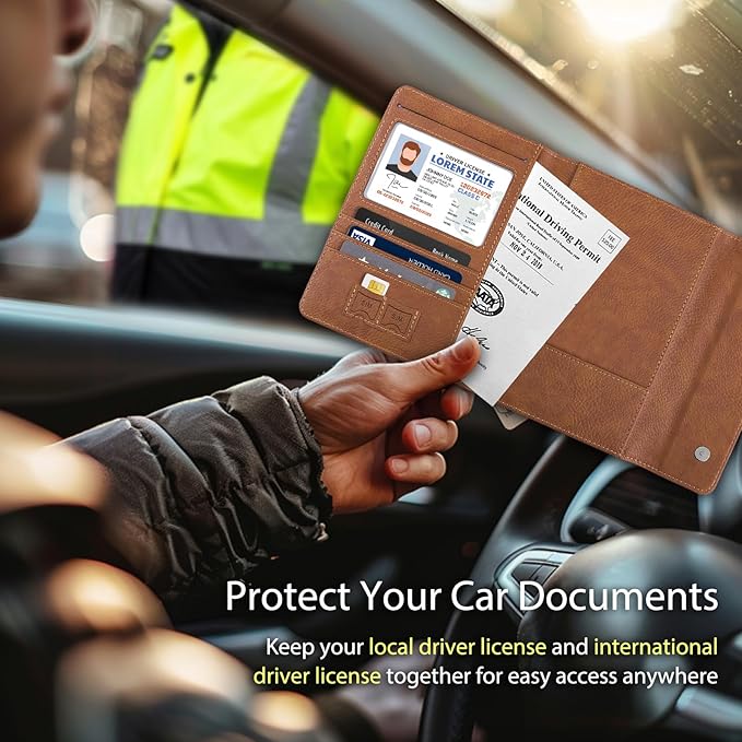 WALNEW RFID Passport Holder Travel Organizer, Fits International Driving Permit (IDP), PU Leather Document Holder for One Passport, Stylish Travel Accessory, Brown