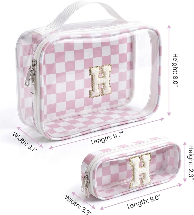 Initial Makeup Bag for Girls Kids|Sunscreen Cosmetic Bag |Travel Toiletry Bag |Gift for Teacher Teen Girls Girlfriend Bridal Shower |Birthday Gift for Kids|15 14 13 Year Old Girl Gifts(H,Pink&Beige)