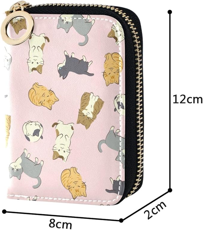 Cute Cat RFID Credit Card Holder Wallets Accordion for Women Leather Zipper Card Case Accordion Wallet for Ladies Girls