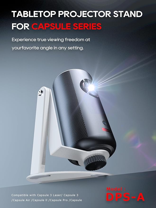 Projector Stand for Nebula Capsule Series & XGIMI Halo+(New) Works with Capsule 3/Air/Pro, Mini Projectors | Ceiling & Wall Projection, Height Adjustable, 360° Rotation | 1/4-Inch Screw(A-White)