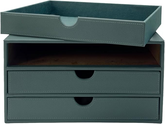 UnionBasic Leather Desktop Drawer Organizer, File Cabinet Magazine Document Holder, Office Supplies Desk Storage Organizer Box, 3 Drawer, Coffee
