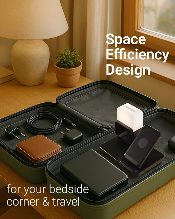 M.A.D LAB Bedside Apple Charging Station & Alarm Clock with Night Lamp ??Wireless Charger Designed for AirPods, AirPods Pro 2 & Apple Watch and Qi-Compatible for iPhone and Android Phone Charger