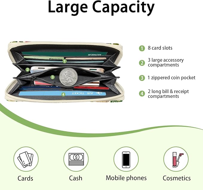 Pickle Women Wallet, Small Slim Thin Credit Card Holder with Zipper, PU Leather Compact Wallets with Coin Pocket, Travel Wallet for Female Ladies Teen Girls Girly