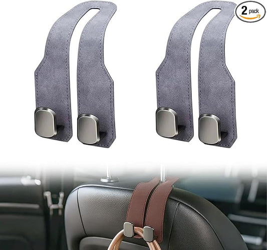 2026 New Headrest Hooks for Car, Car Seat Back Storage Hook, Leather Seat Back Storage Hook Organizer, Twin Hook Design Heavy Duty Holder for Purse, Bags, Handbag, Grocery, Umbrella (2, Grey)