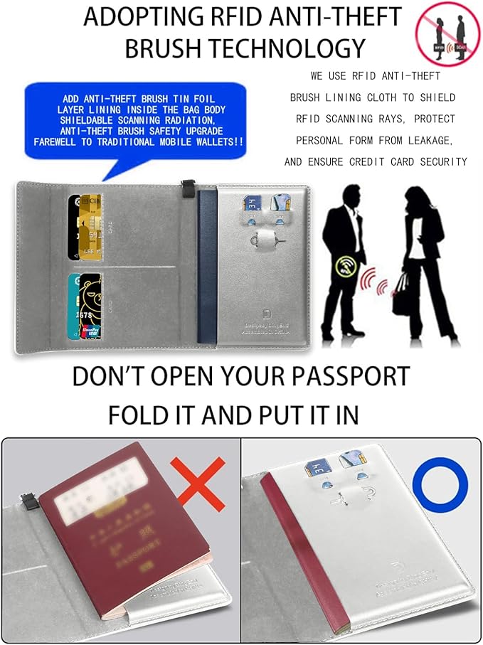 Passport Holder for Travel Essentials, RFID Blocking PU Leather Passport Wallet Cover Card holder Case Passport Book Holders for Women and Men, Grey