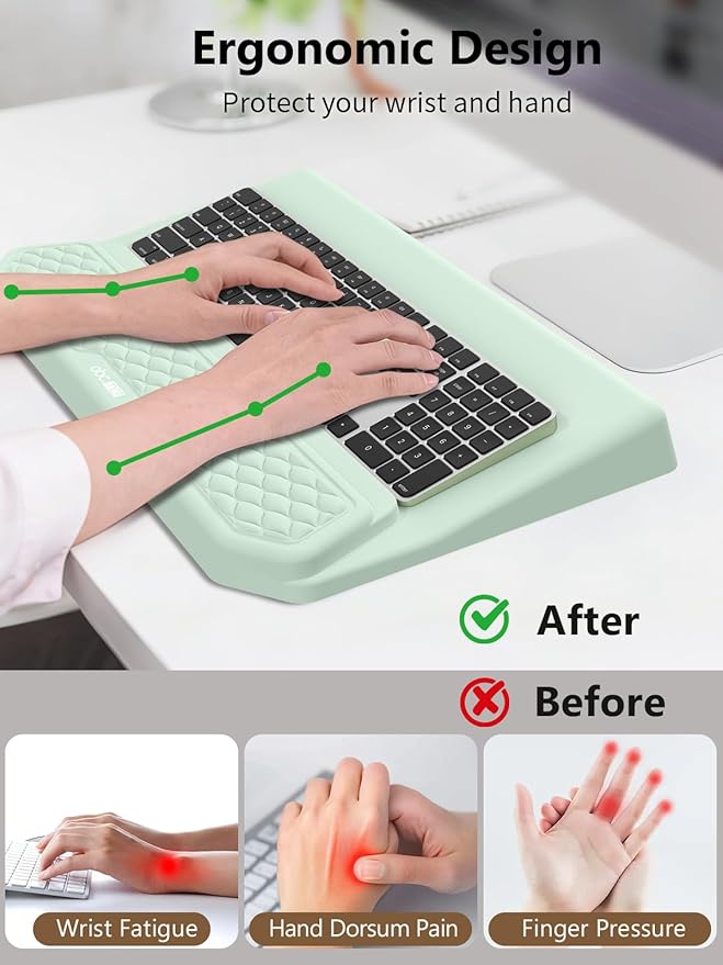 2-in-1 Ergonomic Keyboard Stand with Wrist Rest, Comfy Keyboard Riser Holder with Massage Design, Light Green